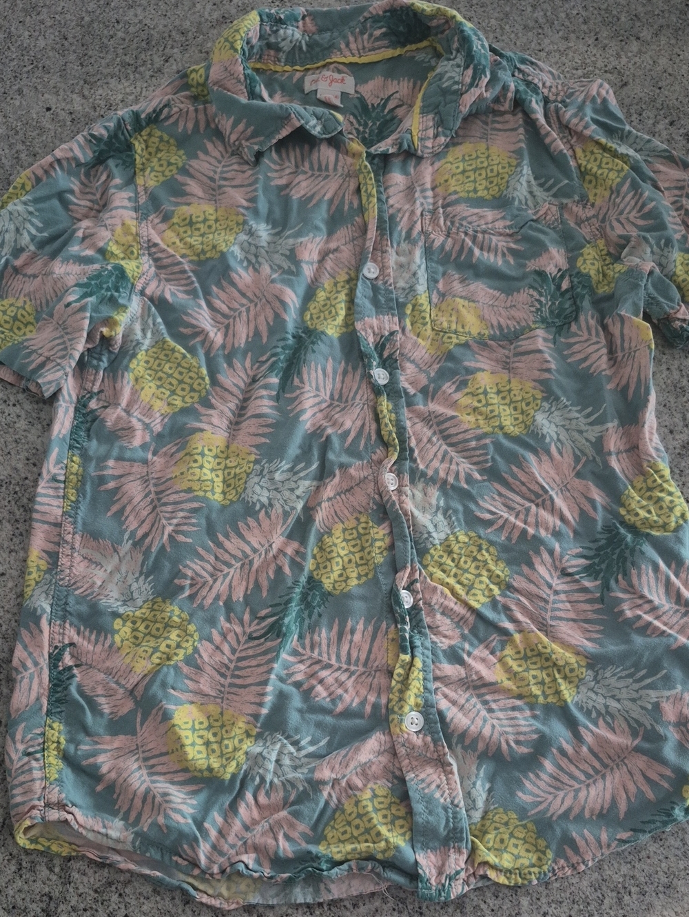 Cat & Jack Tropical Pineapple Button-Down Shirt in Teal, Pink & Yellow